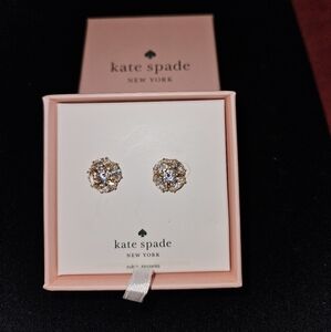 Kate Spade Yellow Gold Stainless Steel & Clear Crystals Stud Earrings 